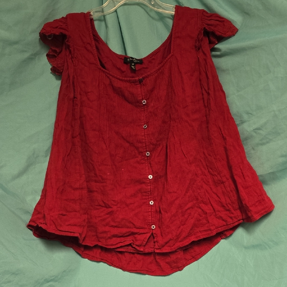 Jessica Simpson Crimson Button-Down Blouse